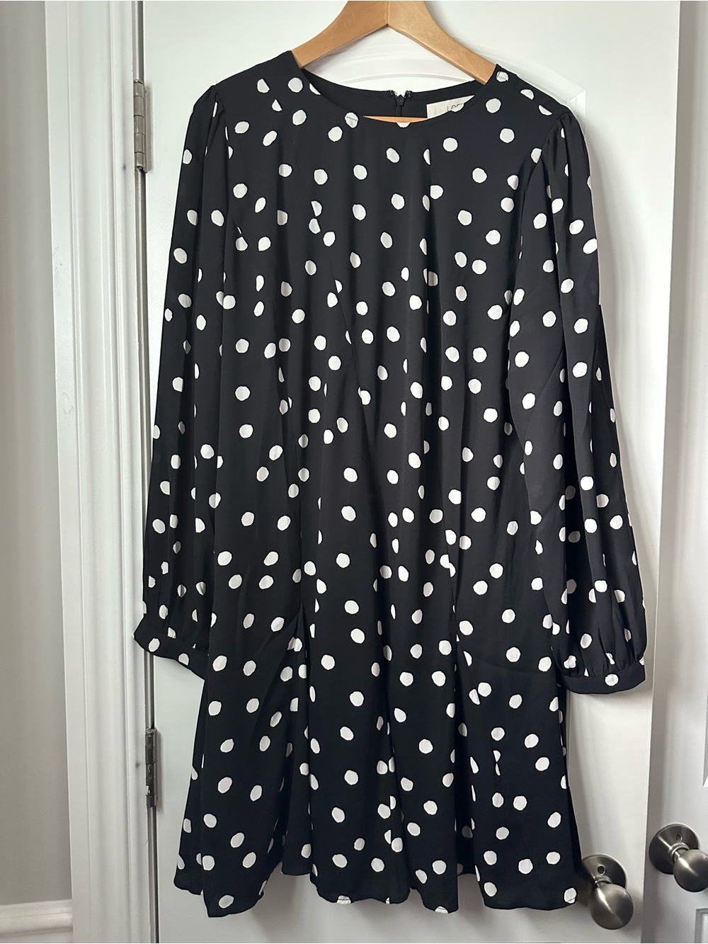 Black and White Polka Dot Long-Sleeve Dress